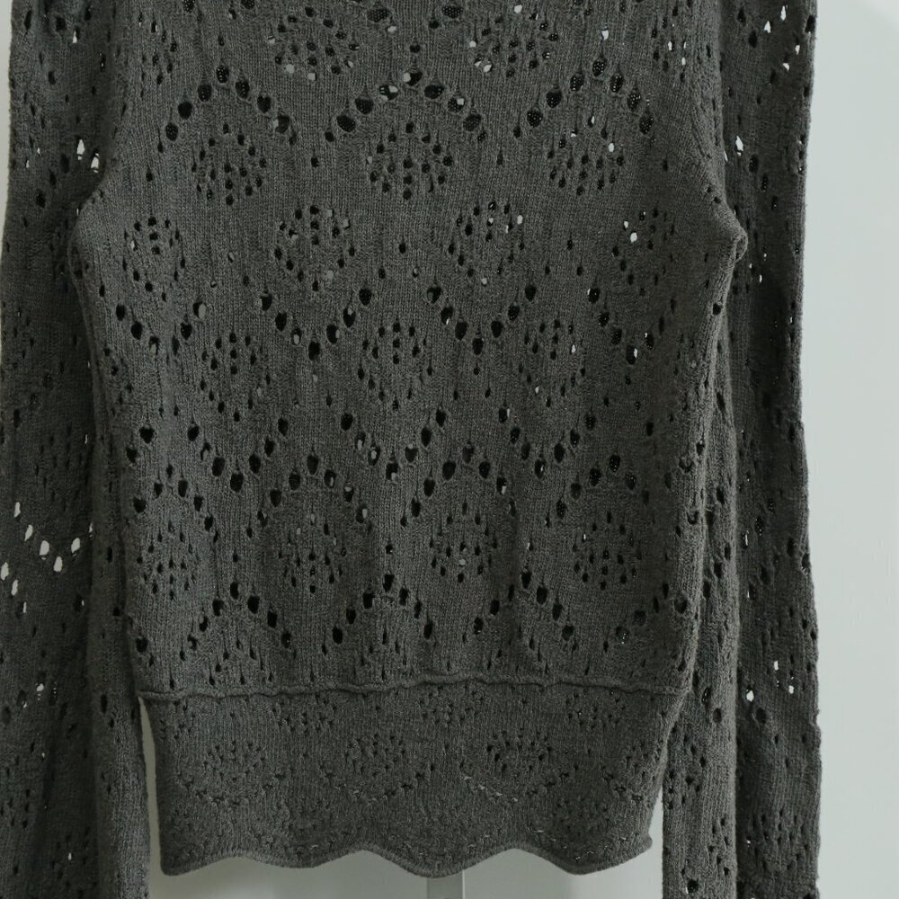 Free People Gray Open Knit Crochet Turtleneck Sweater Women’s M/L Scallop Hem - Picture 5 of 8